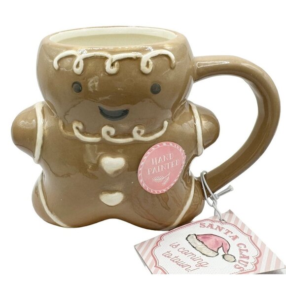 Christmas White Brown Gingerbread Man Figural Mug Cup [Rare VHTF] - Picture 8 of 8
